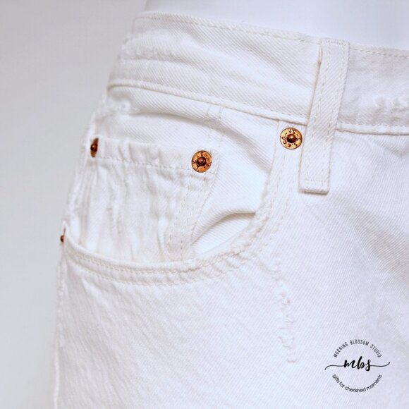 Levi's 501 Distressed Button Fly High Waist Frayed Hem Side Slit Denim Shorts - Picture 9 of 14